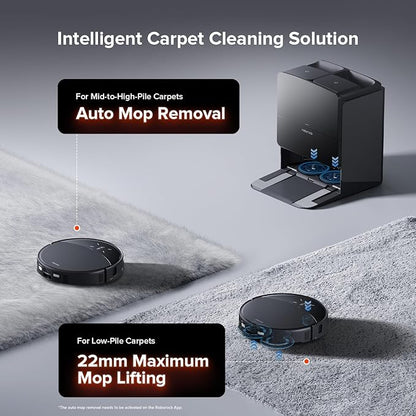 roborock Saros 10R Robot Vacuum and Mop, 22,000 Pa Suction, Zero-Tangling, 3.14’’ Ultra Slim, FlexiArm Riser Technology for Carpet & Floor, Corner & Edge Cleaning, Self-Emptying, Hot Air Drying, Black