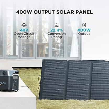 EF ECOFLOW Solar Generator 3.6Kwh DELTA Pro with 2X400W Portable Solar Panel, 23% High Efficiency, 5 AC Outlets, 120V/3600W, for Home Backup Outdoors Camping RV Emergency