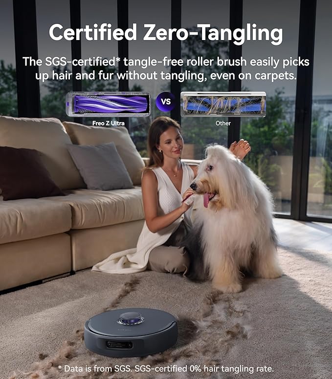 NARWAL Freo Z Ultra Robot Vacuum and Mop Combo, Dual RGB Cameras and Chips, AI Avoidance, 12000Pa Suction, Real-Time Decisions, Adaptive Hot-Water Self Wash & Self Emptying, Pet Hair, Quiet, Grey