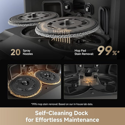 DREAME L40s Ultra Robot Vacuum and Mop, Auto-Empty, Mop Self-Cleaning, 1,9000Pa Suction, 100% Detangling DuoBrush, Extending Mops and Side Brush, 40mm Obstacle Clearing, App & Voice Control (Black)