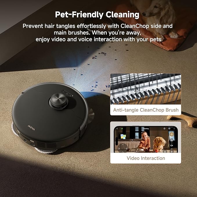 Mova P50 Pro Ultra Robot Vacuum and Mop, 19,000Pa Suction with Anti-Tangle Brush, Removable & Liftable Mop for Carpet & Floor, 167℉ Mop & Washboard Self Drying & Cleaning, Auto Empty & Refill, Black