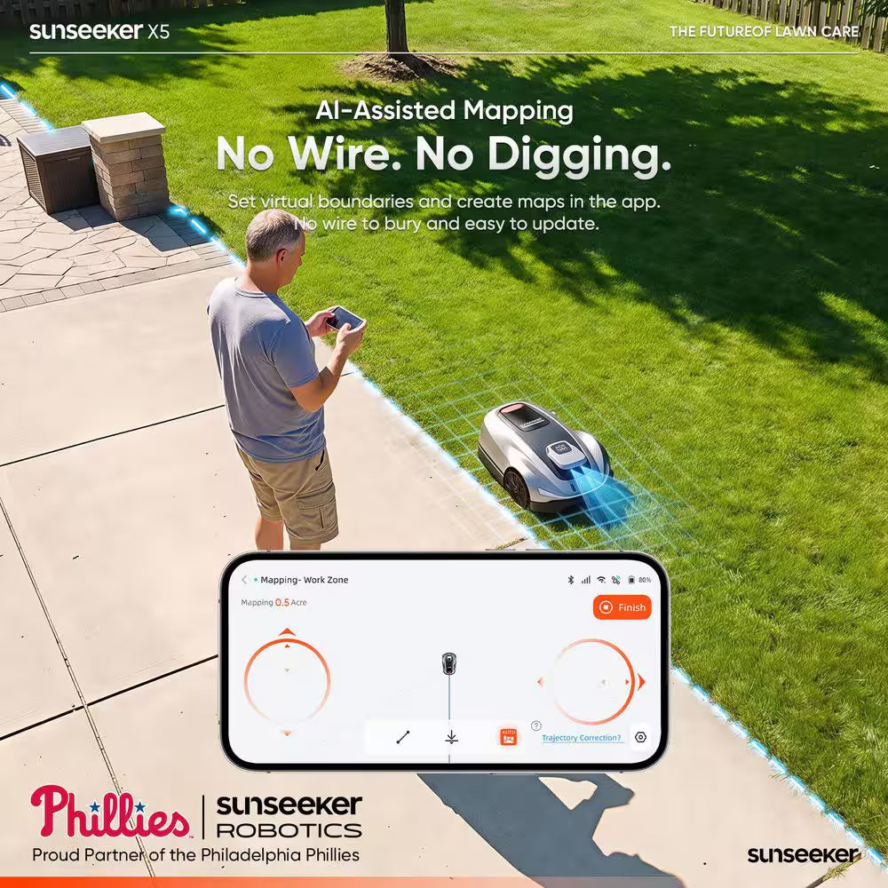 X5 AWD Wireless 8 In. Robot Lawn Mower for 0.5 Acre, No Boundary Wire, RTK plus Vision, AI Obstacle Avoidance