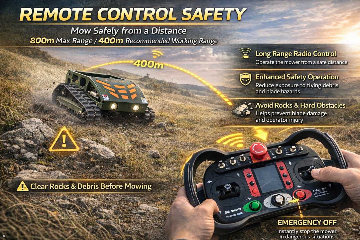 Remote Control Tracked Lawn Mower 45° Slope Gas RC Mower 22" US Stock