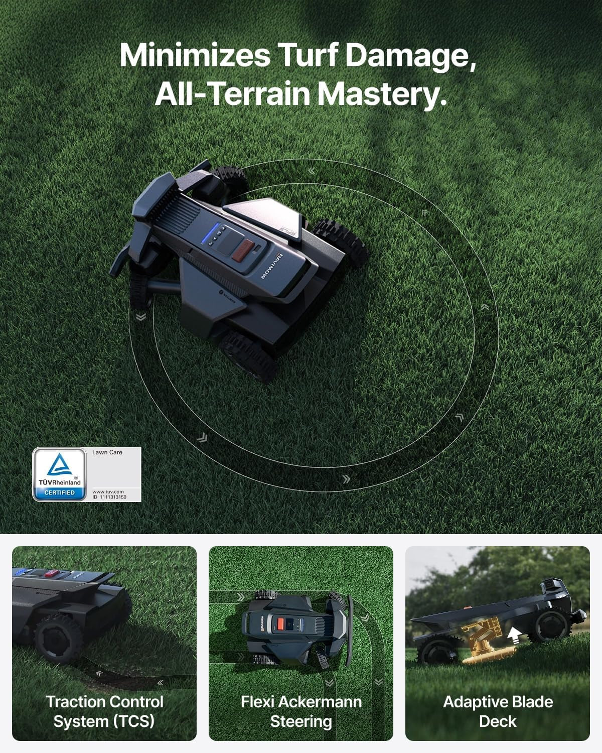 Segway  X430 Robot Lawn Mower Wire Free, for up to 1 Acre, 4WD for 84% Slopes, Zero-Turn for Damage-Free Mowing, Orv-Tuned Lawnmower, Mowmentum with 2 × 180W Motors, 0.75–4 in Cutting Height