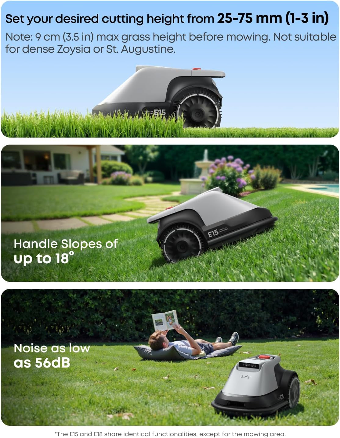 Eufy Robot Lawn Mower E15, Auto Mapping, Pure Vision Navigation