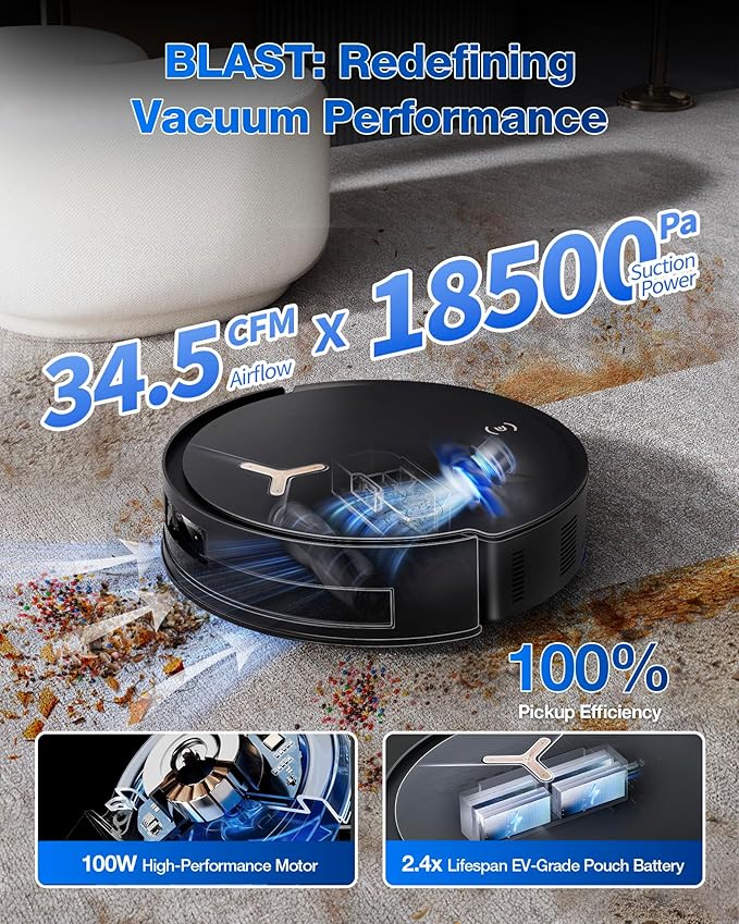 ECOVACS DEEBOT T50 MAX PRO Omni Robot Vacuum and Mop, 18,500Pa Suction, 18mm Auto-Lift, ZeroTangle &TruEdge 2.0, AIVI 3.0 Obstacle Avoidance, Auto Hot Water Mop Wash/Dry/Refill, Self-Emptying