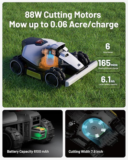 LUBA mini AWD 1500 Robot Lawn Mower with 4G for 0.37 Acre, All-Wheel-Drive for 80% Slope, No Perimeter Wire, UltraSense AI Vision+RTK Auto-Mapping, Cutting Height 0.8"-2.6"