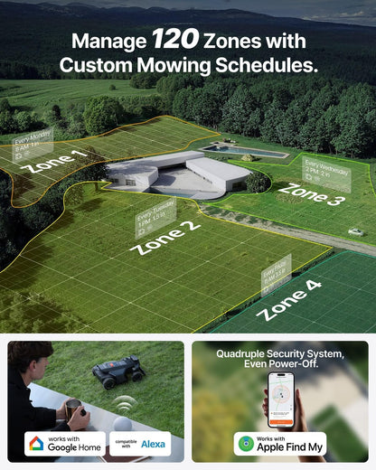 Segway  X430 Robot Lawn Mower Wire Free, for up to 1 Acre, 4WD for 84% Slopes, Zero-Turn for Damage-Free Mowing, Orv-Tuned Lawnmower, Mowmentum with 2 × 180W Motors, 0.75–4 in Cutting Height