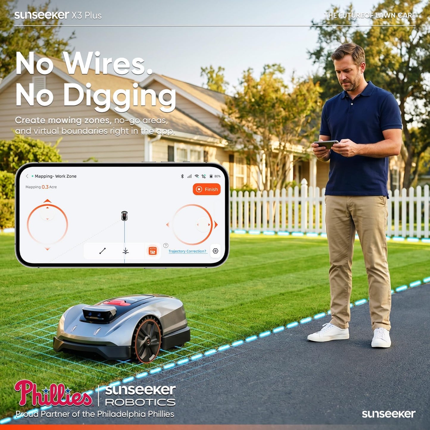 X3 plus Robot Lawn Mower, Wire-Free Robotic Mower for 0.3 Acre, RTK + Vision AI Navigation, Vision AI Obstacle Avoidance, Ride-On-Edge Cutting, App Control.Multi-Zone Management