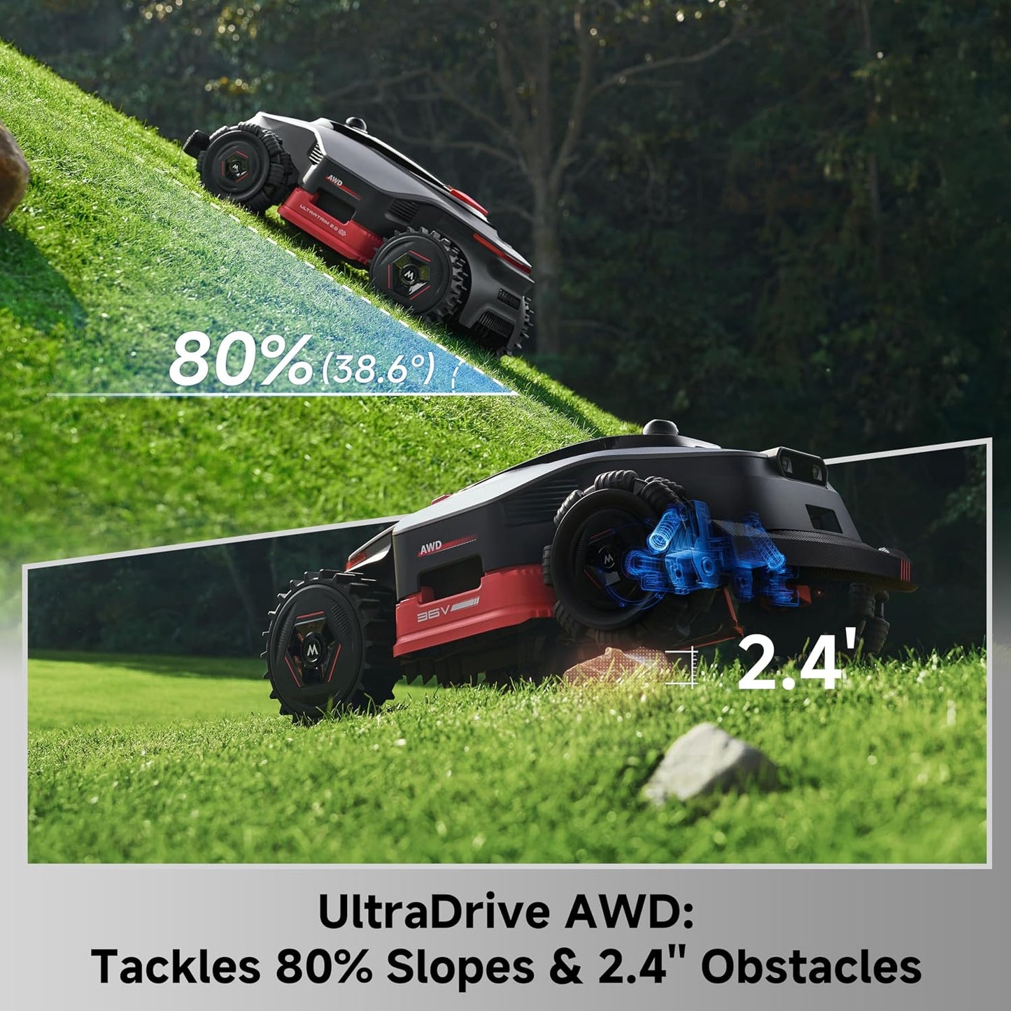 Lidax Ultra 2000 AWD Robot Lawn Mower Wire Free RTK Free for up to 0.5 Acre*Dual Maps, 360° 3D Lidar & AI Dual Vision Mapping, Robotic Mower with 4G, for 80% Slopes, Cutting Height 1.2”–3.9“