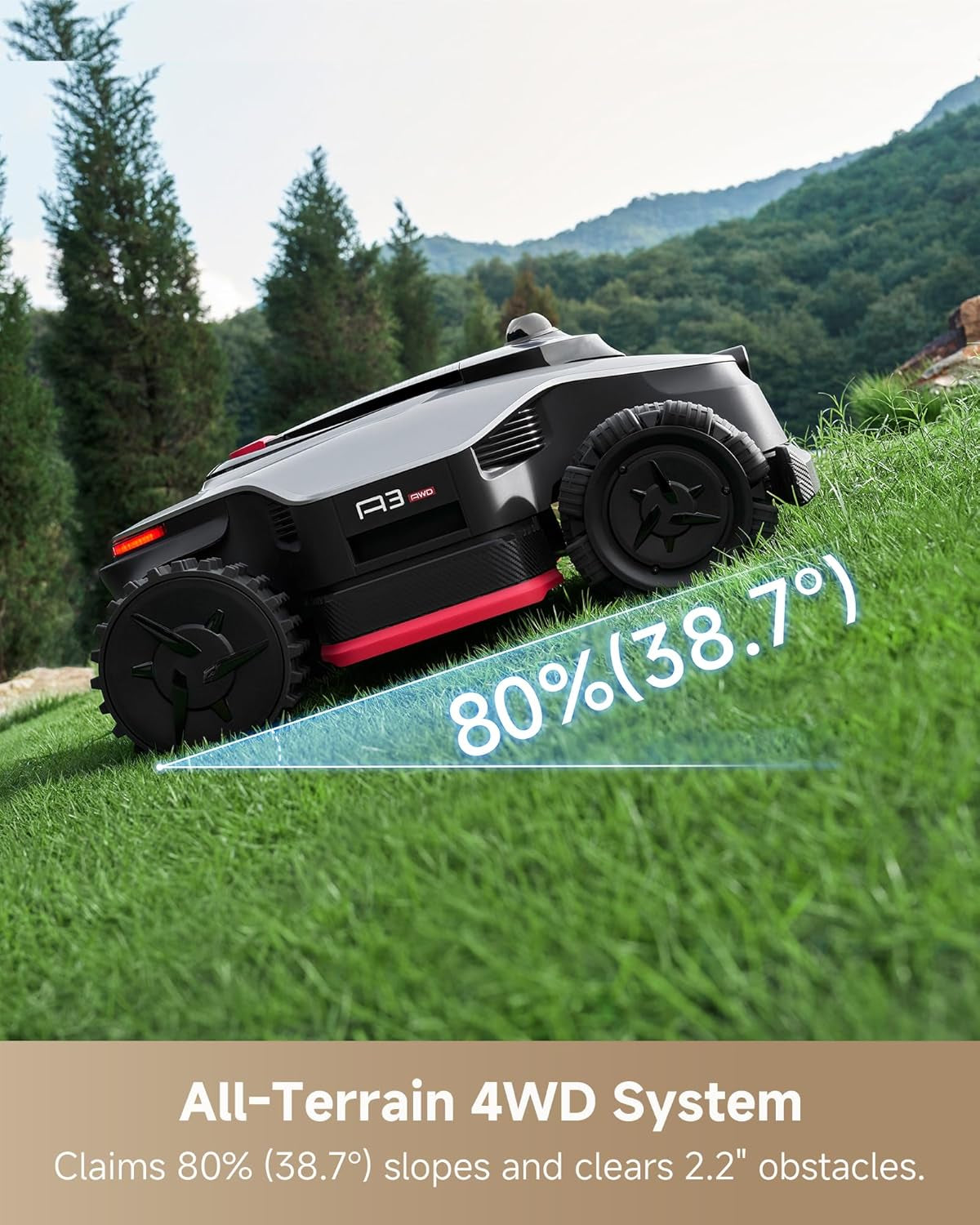 Lidar 2500 Robot Lawn Mower A3 AWD Pro Wire Free No RTK, 4WD for 38.7° Slopes, Dual AI Vision Robotic Lawn Mowers,Dual-Disc Cutting 15.8" Width, Smart Zero-Edge, App Control for 0.62 Acre