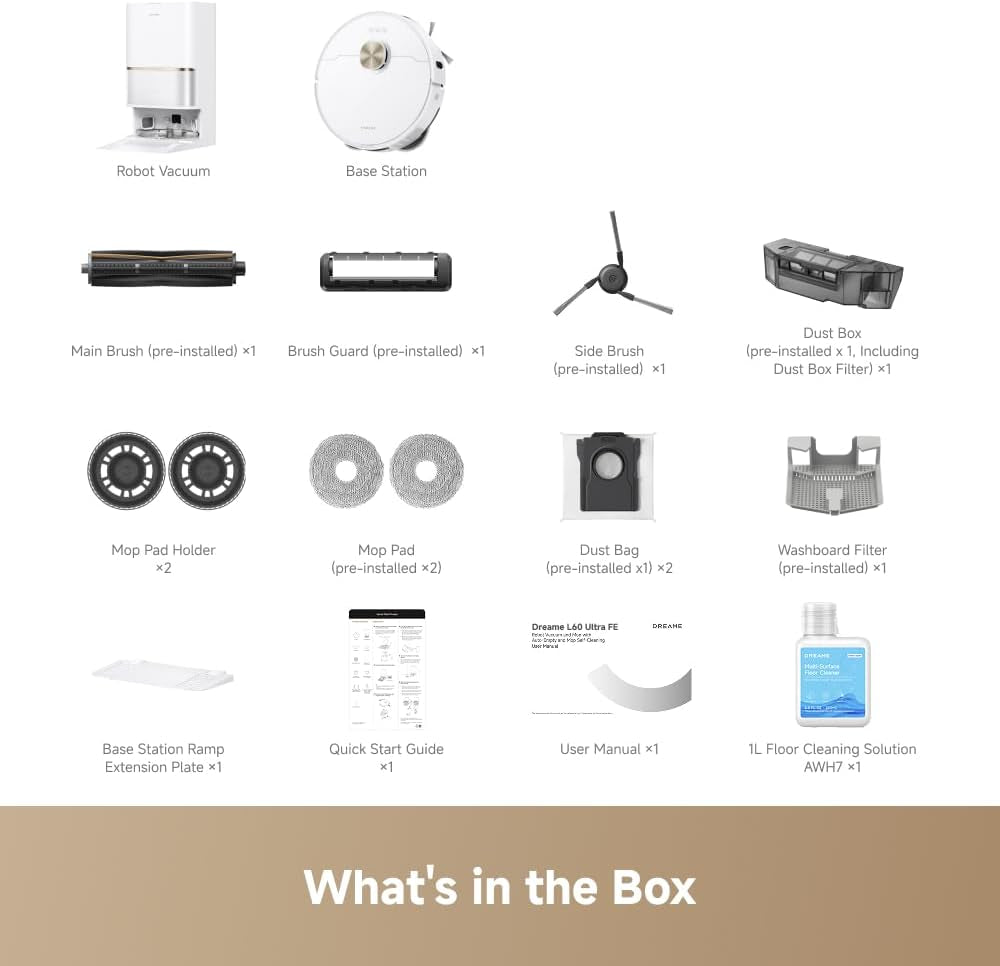 Dreame L60 Ultra FE Robot Vacuum and Mop, 212°F (100°C) Mop Self-Cleaning