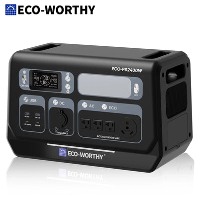 ECO-WORTHY PS 2400W Power Station 2048Wh LiFePO4 Battery, Solar Generator with 10 Outlets (4800W Peak) Wi-Fi and Bluetooth