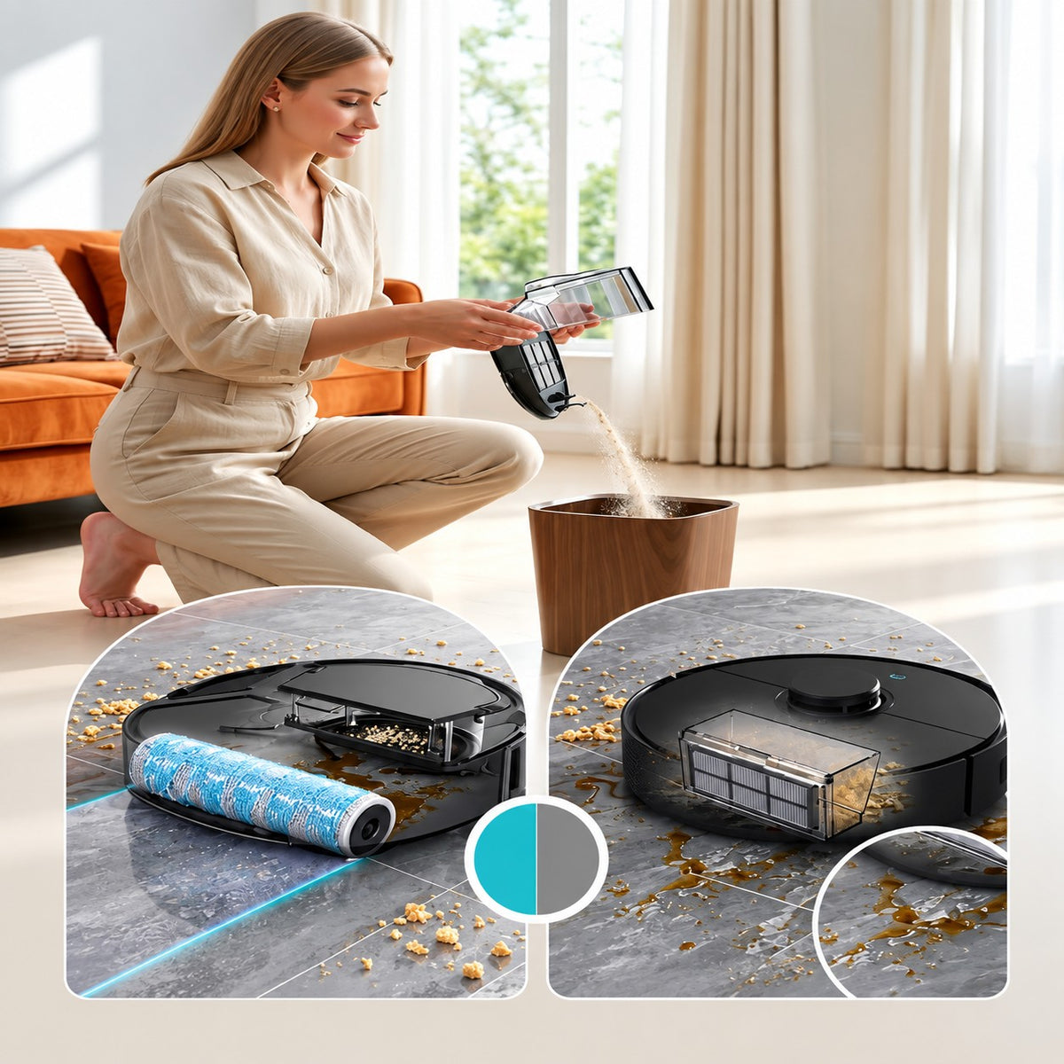 Lefant Robot Vacuum and Mop, 20000Pa Strong Suction, Self-Cleaning Roller Mop with Auto Drying, Lidar Navigation & Obstacle Avoidance, Tangle-Free Pet Hair, Slim, 800Ml Dustbin, 5G Wifi, M210 Pro OMNI