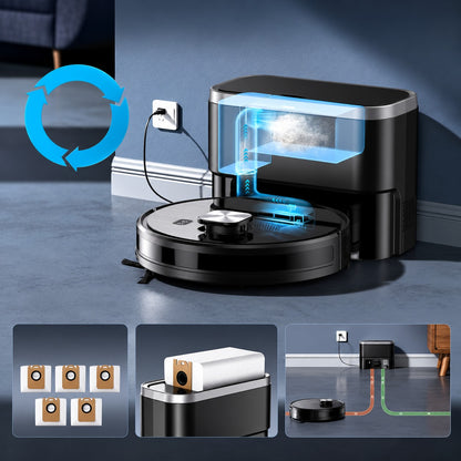 MAMNV Robot Vacuum and Mop, 11500 Pa Suction, 3-In-1 Robotic Vacuum with Smart Lidar Navigation, 90 Day Self-Emptying,160 Min Runtime,App/Alexa/Voice Control, Ideal for Pet Hair, Carpet & Hard Floor