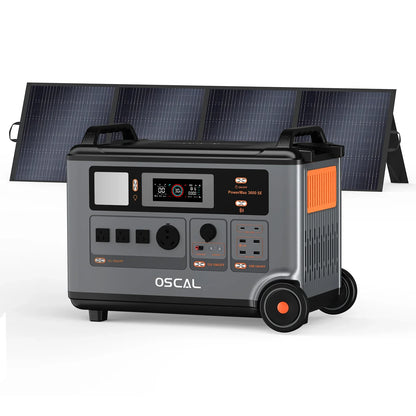 OSCAL PowerMax 3600SE Portable Power Station With 200W Solar Panel, 3600Wh LiFePO4 Battery, Solar Generator optional 200W Solar Panel, 3600W (Surge 7200W) Fast charging Home Backup Battery, Power Supply for Camping, RV