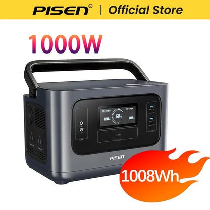 PISEN 1000W (2000W Peak) Solar Generator 1008Wh LiFePO4 Battery Portable Power Station, Quiet UPS for Home Backup, Hurricane Emergency, Outdoor Camping & RV