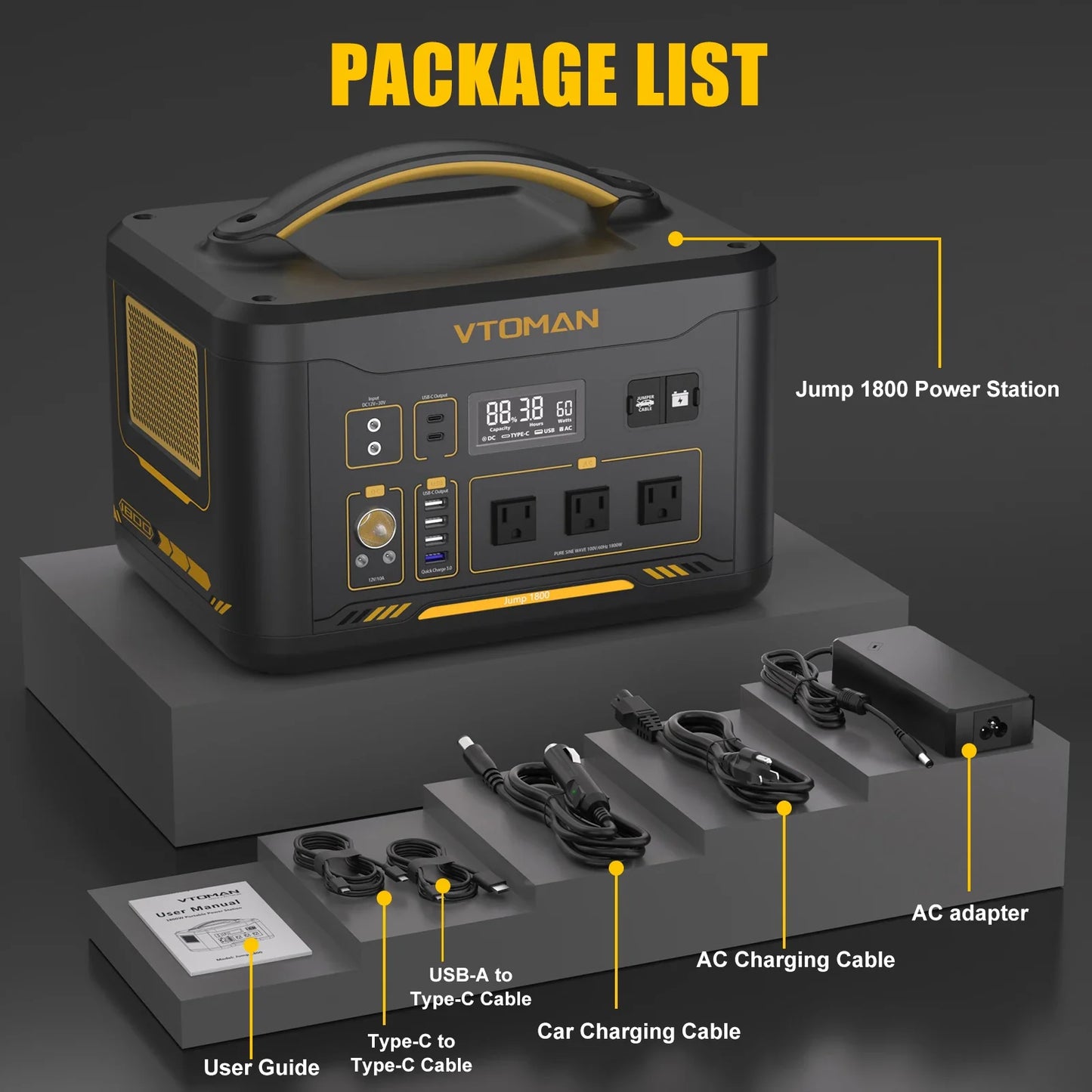 VTOMAN JUMP 2200 / JUMP 1800 Portable Power Station 828/1548Wh LiFeP04 Battery Solar Generator Solar for Home Outdoor Camping
