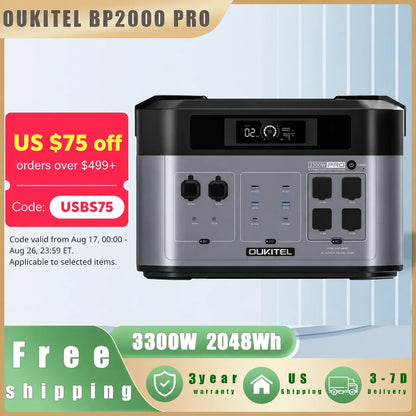 OUKITEL BP2000 Pro Portable Power Station 3300W Solar Generator 2048Wh Lifepo4 Battery Home Backup Outdoor Camping Mobile Power