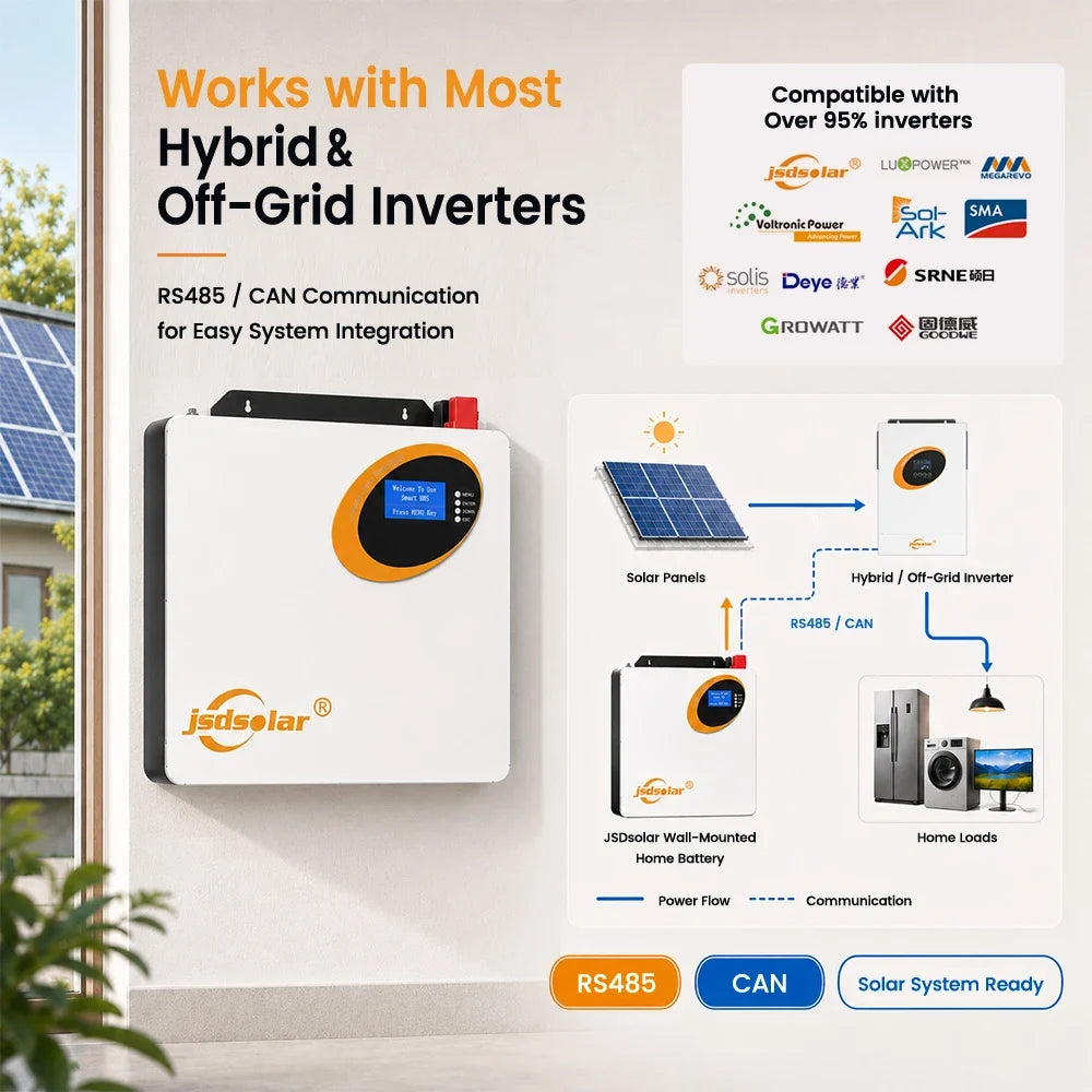 Jsdsolar 25.6V 100Ah LiFePO4 Battery 100A BMS 2560Wh Solar Lithium Iron Phosphate Battery 6000+ Cycles CAN RS485  For Solar Power System
