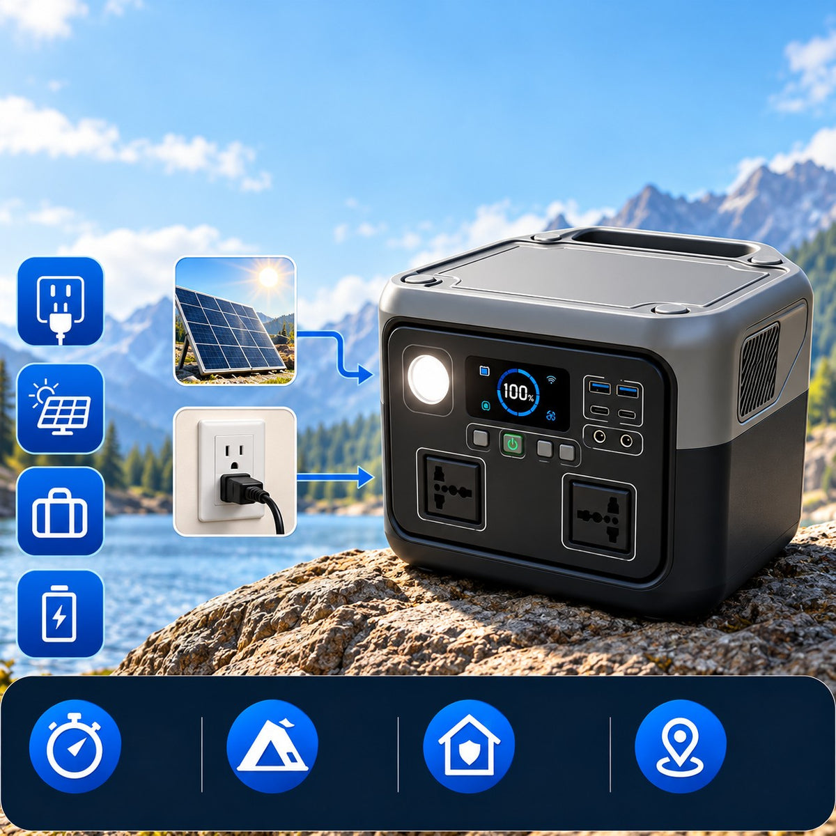 SUYIJIA 800W 46Ah Portable Power Station 600W/800W 589WH Solar Generator Backup PowerBank for Outdoor Camping, Home Emergency, RV Travel