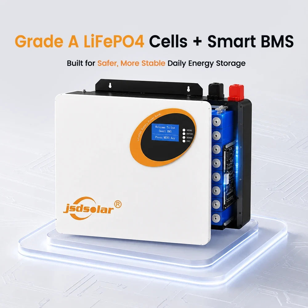 Jsdsolar 25.6V 100Ah LiFePO4 Battery 100A BMS 2560Wh Solar Lithium Iron Phosphate Battery 6000+ Cycles CAN RS485  For Solar Power System