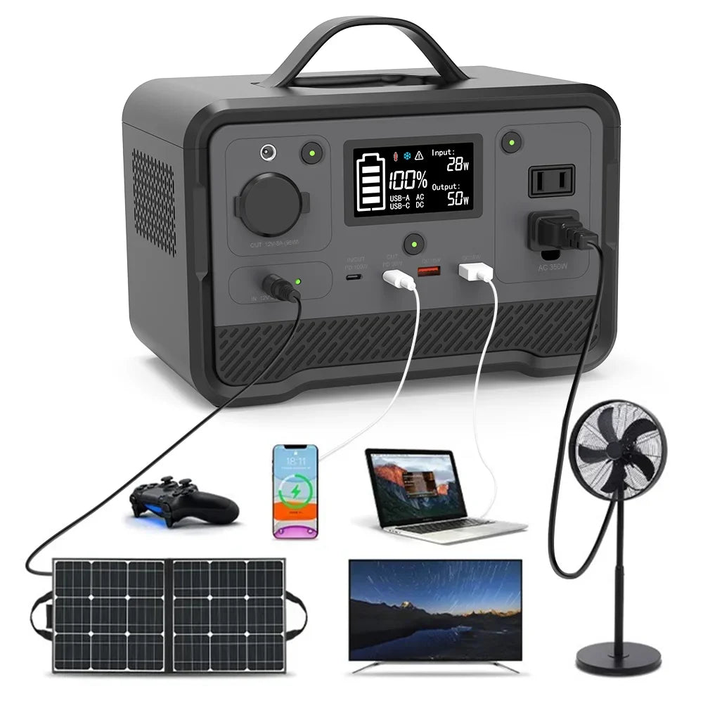 298Wh Portable Power Station With Solar Panel Generator For Outdoor Emergency Backup Supply Home Camping Travel High Capacity