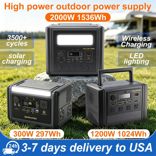 GSIKE Portable Power Station LiFePO4 Solar Generator Pure Sine Wave 110V AC Outlet 300W 1200W 2000W Option for Camping RV Home Blackout Emergency Backup