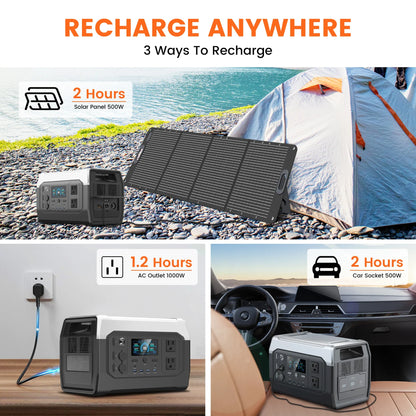CTOLITY XP1000 1800W Portable Solar Generator Power Station 1024WH Lifepo4 Battery Camping Charging Outdoor Laptop Phones RV