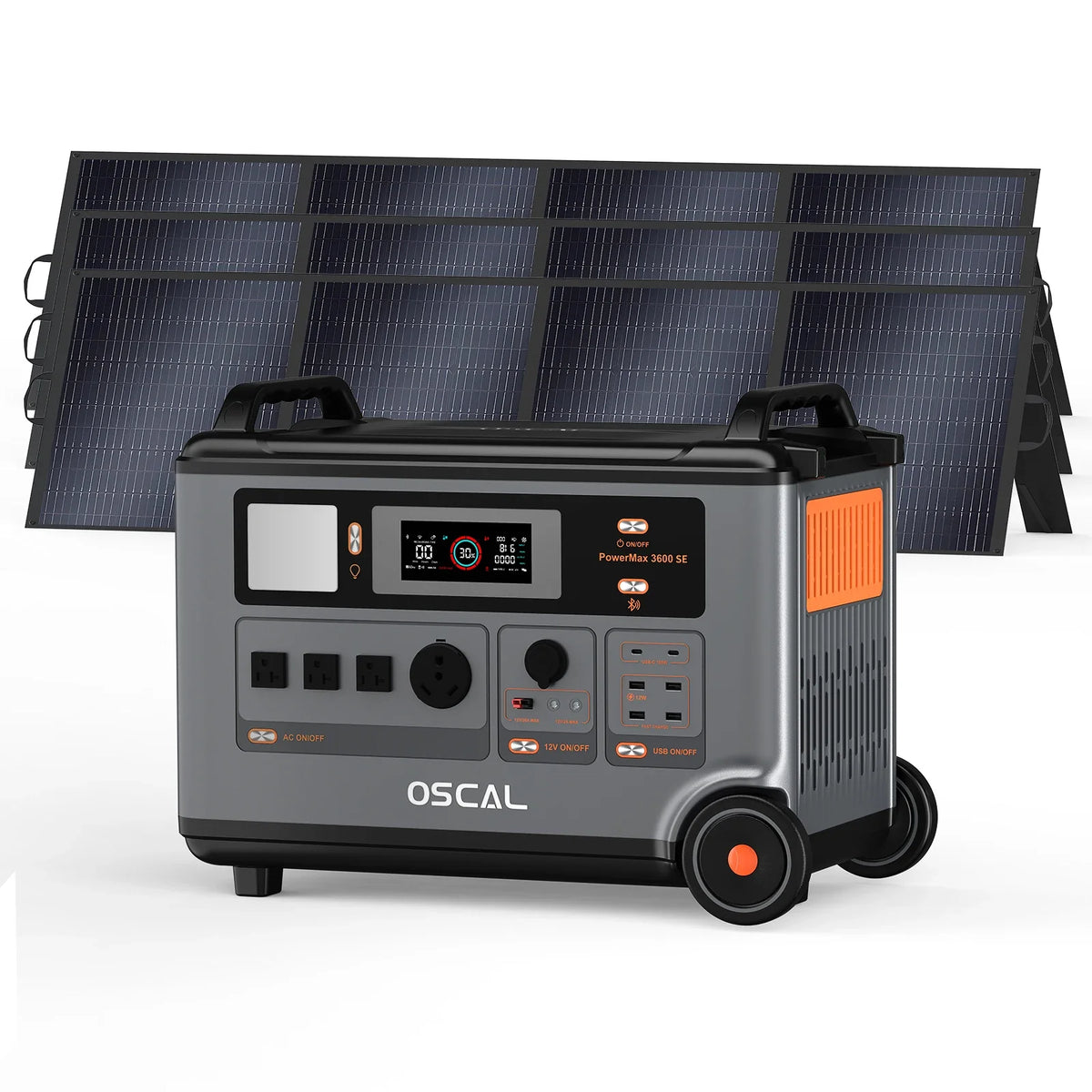 OSCAL PowerMax 3600SE Portable Power Station With 200W Solar Panel, 3600Wh LiFePO4 Battery, Solar Generator optional 200W Solar Panel, 3600W (Surge 7200W) Fast charging Home Backup Battery, Power Supply for Camping, RV