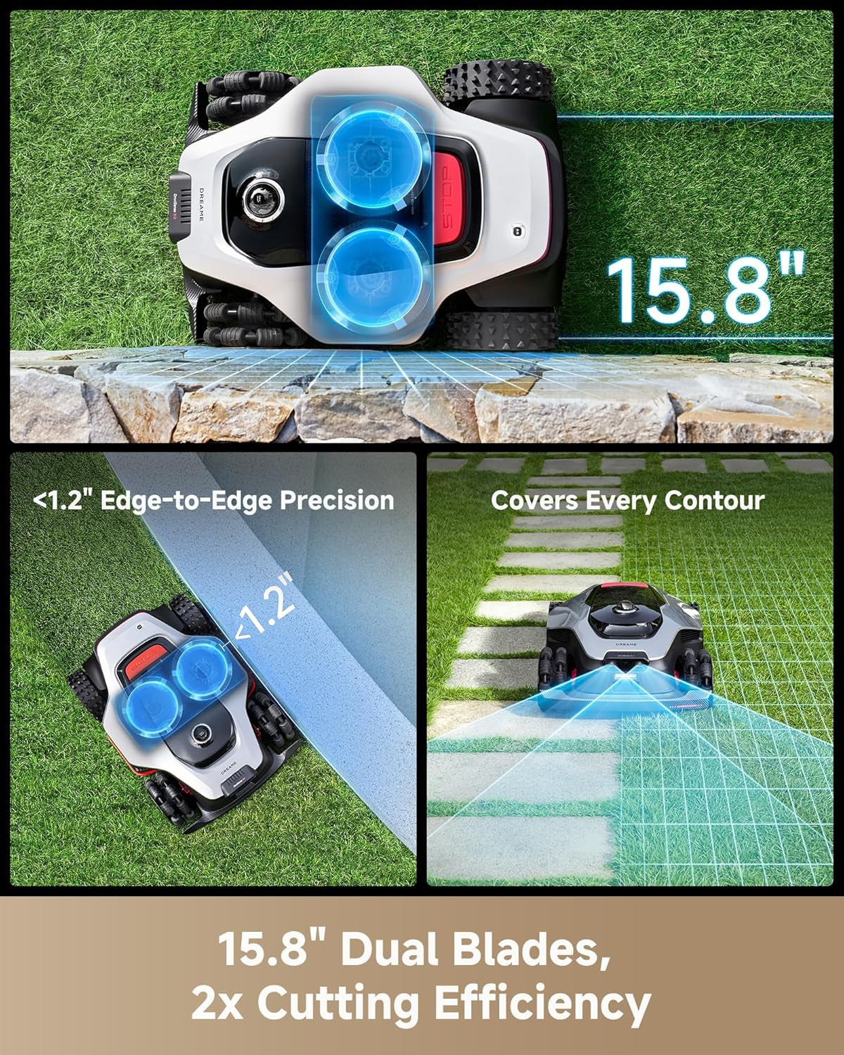 Lidar 2500 Robot Lawn Mower A3 AWD Pro Wire Free No RTK, 4WD for 38.7° Slopes, Dual AI Vision Robotic Lawn Mowers,Dual-Disc Cutting 15.8" Width, Smart Zero-Edge, App Control for 0.62 Acre