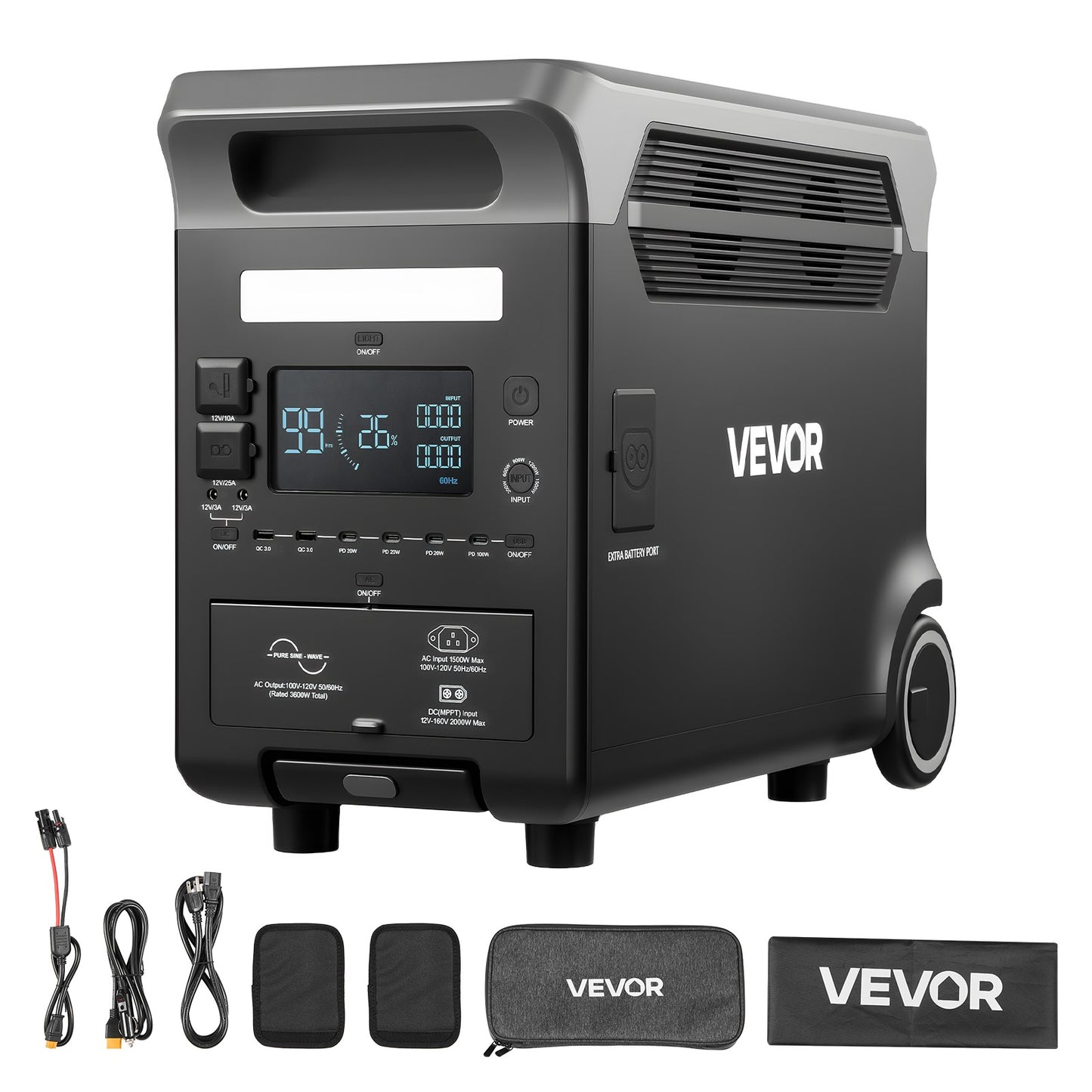 VEVOR Portable Power Station Solar Generator 3600W 3840Wh with 10 Output Ports