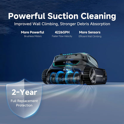 WYBOT S2 Vision AI Camera Cordless Pool Cleaners for Inground Pools, 8-In-1 Pool Vacuum Robot, Brushless Motor Powerful Suction, Wall Climbing, Horizontal Waterline Scrubbing (Black Green)
