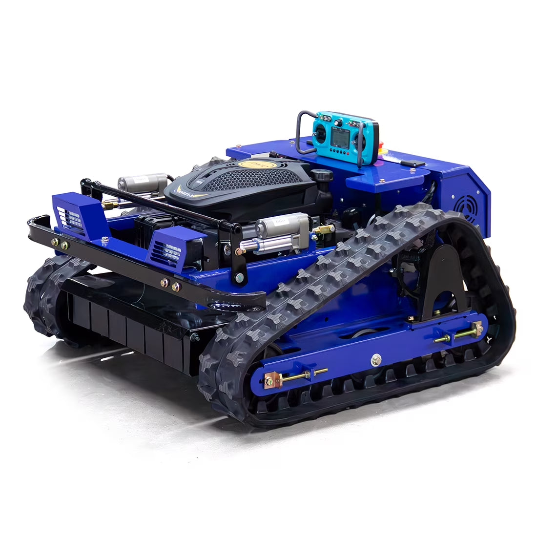 YF550 Remote Control Tracked Lawn Mower, 24V, 9HP 225Cc Gas Engine, 22 Inch Cutting Width, 45 Degree Slope Capability, Blue