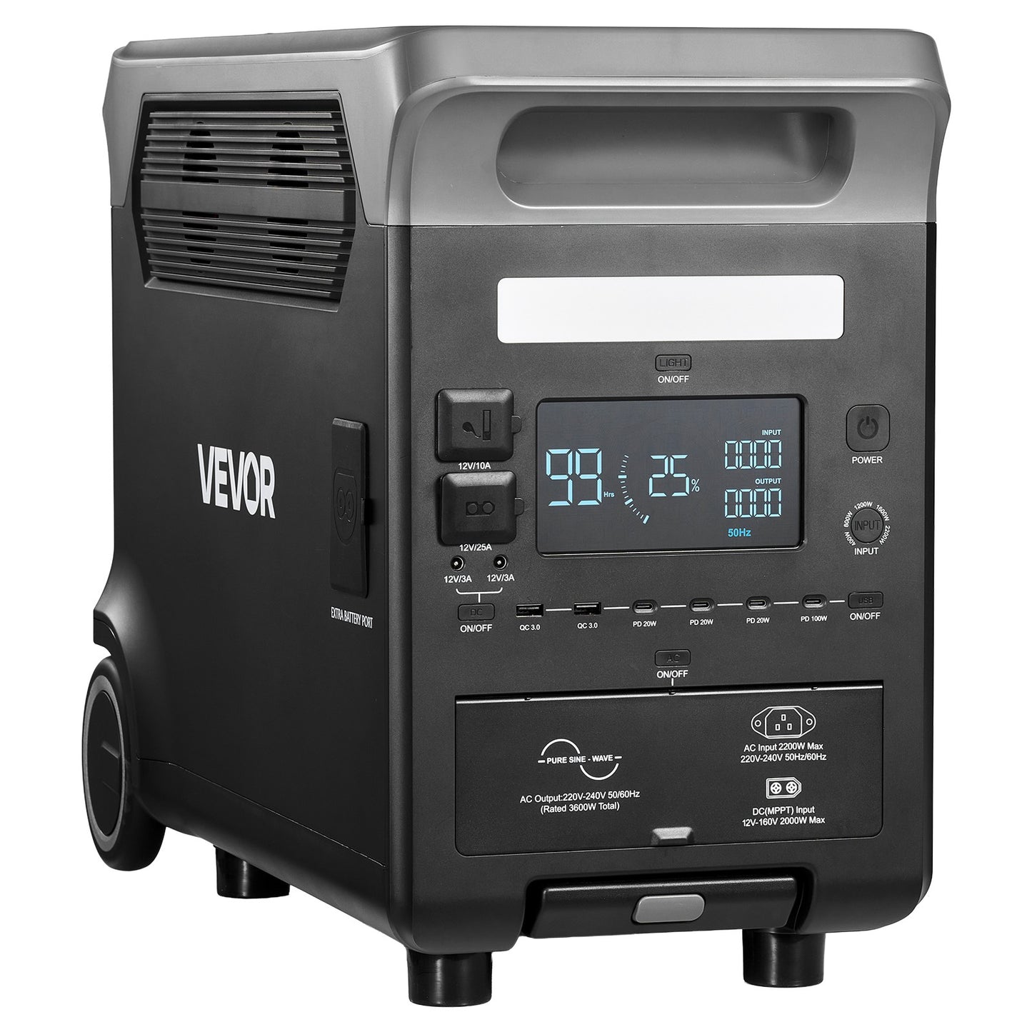 VEVOR Portable Power Station Solar Generator 3600W 3840Wh with 10 Output Ports