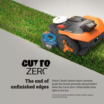 Landroid Vision Cloud 9 In. 2WD Robot Lawn Mower (1/4 Acre) RTK GPS plus VSLAM Vision AI with Cut to Edge Trimmer