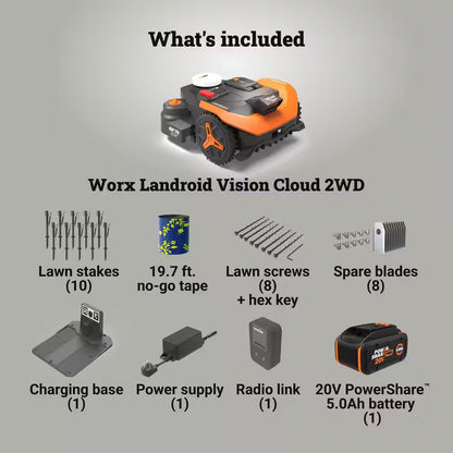 Landroid Vision Cloud 9 In. 2WD Robot Lawn Mower (1 Acre) RTK GPS plus VSLAM Vision AI with Cut to Edge Trimmer