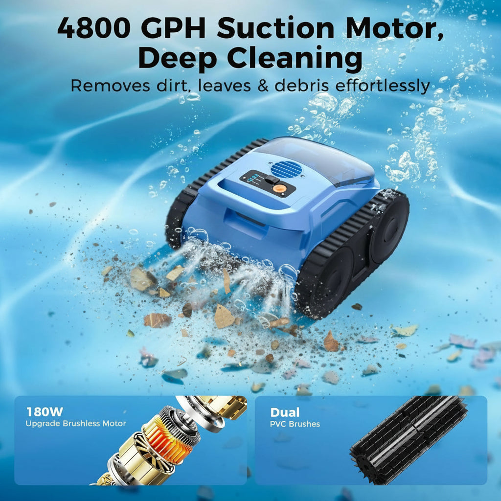 Cordless Robotic Pool Cleaner,Automatic Robotic Pool Vacuum for Inground Pools,Spa Pool Robot Cleaning up to 2150 Sq.Ft for Floor,Wall Climbing,Waterline,4800Gph Suction,180Min Battery Life