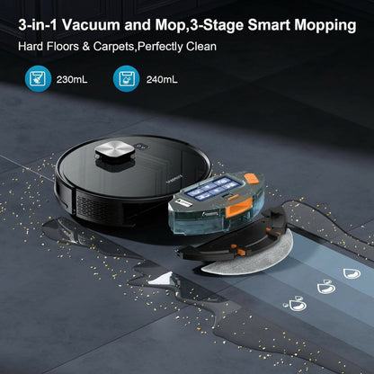 Robot Vacuum and Mop, 11500 Pa Suction, 3-In-1 Robotic Vacuum with Smart Lidar Navigation, 90 Day Self-Emptying,160 Min Runtime,App/Alexa/Voice Control, Ideal for Pet Hair, Carpet & Hard Floor