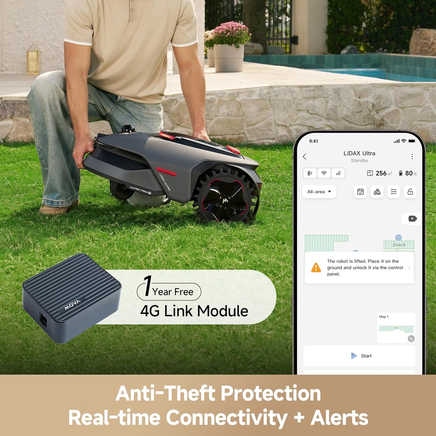 Lidax Ultra 2000 Robot Lawn Mower with 4G for 0.5 Acre, No Wire No RTK+360° 3D Lidar+Ai Vision Auto Mapping, Zero-Edge Cutting, Cut Height 1.2"-3.9", 45% Slope, 150 Mowing Zones, Anti-Theft