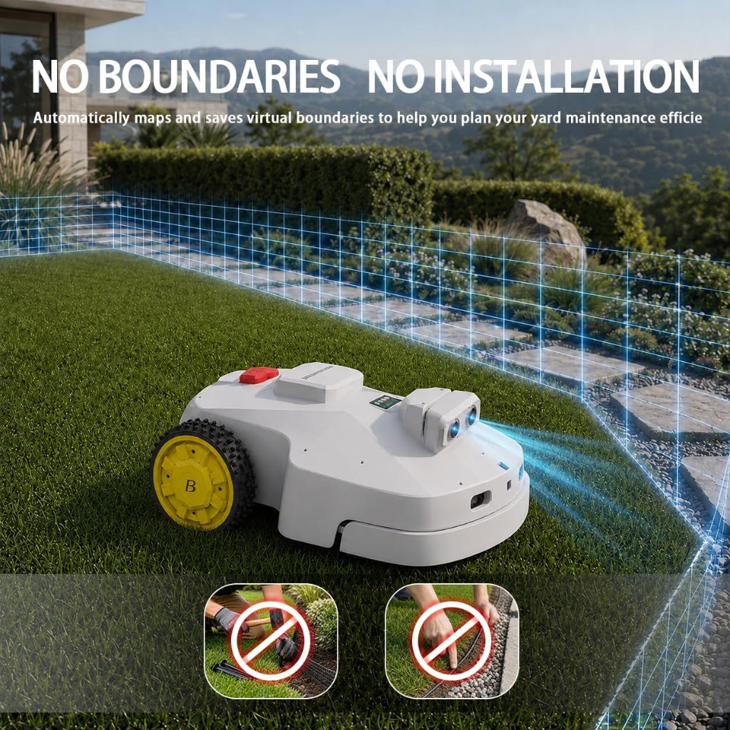 Robot Lawn Mower — 1.5 Acre Ultra Quiet Self Charging Robot Mower, up to 4 Inches Cutting Height, Robotic Lawn Mowers with RTK+4 Eye Vision, Mapping and anti Theft Tech, APP Control