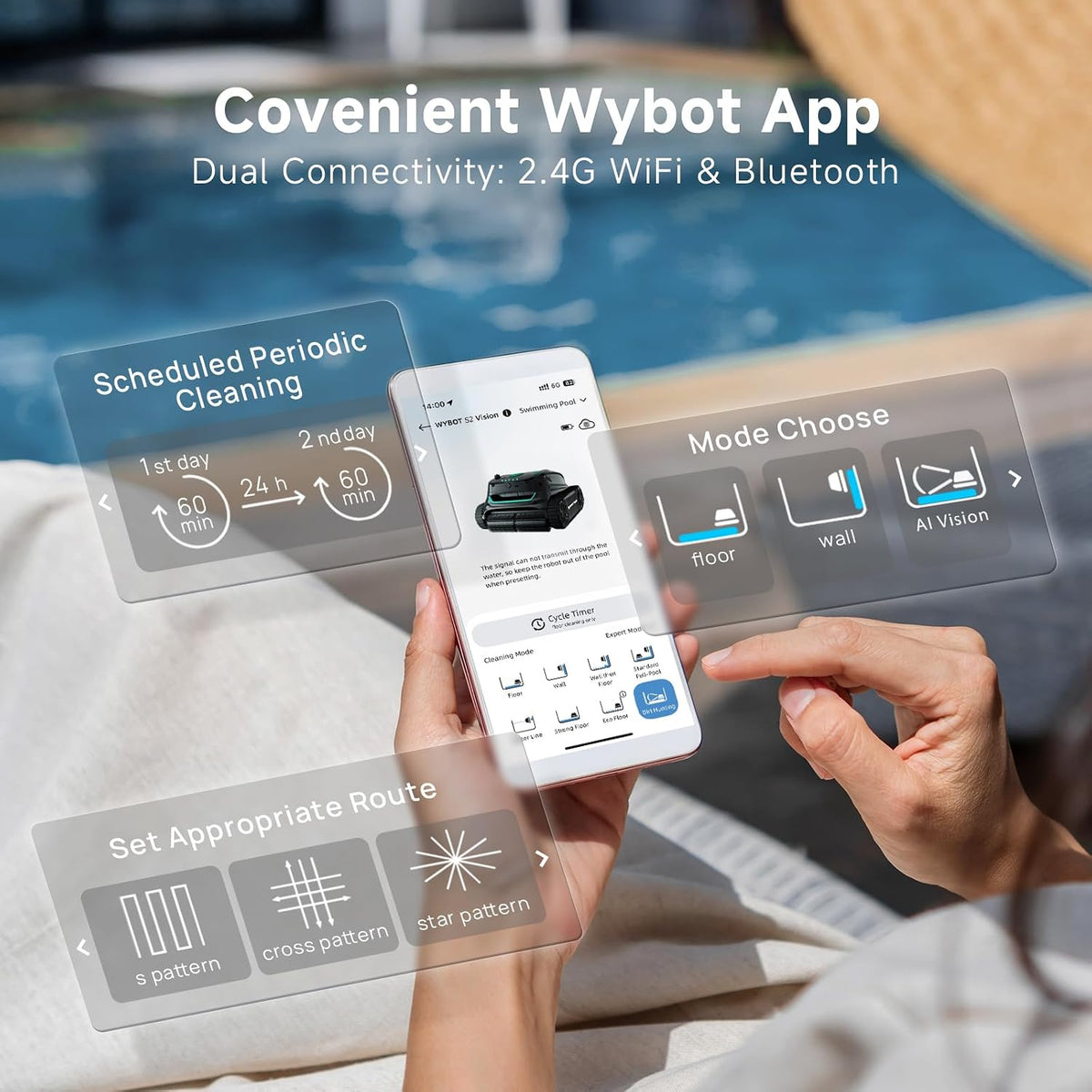 WYBOT S2 Vision AI Camera Cordless Pool Cleaners for Inground Pools, 8-In-1 Pool Vacuum Robot, Brushless Motor Powerful Suction, Wall Climbing, Horizontal Waterline Scrubbing (Black Green)