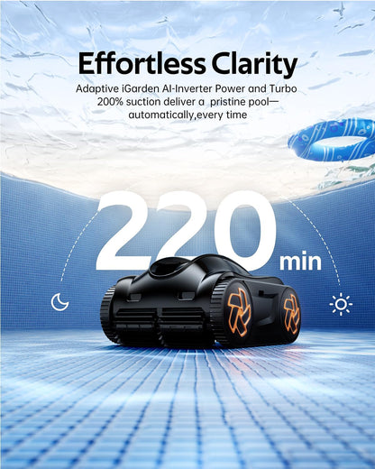 4-In-1 Robotic Pool Cleaner, 3.6H Cordless Pool Vacuum for Inground & above Ground Pools, Touchscreen & APP Control, Smart Navigation & Self-Parking, Cleaning Floor, Wall & Waterline, Black