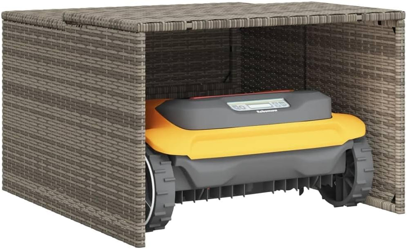 Poly Rattan Robot Mower Garage, Outdoor Portable Storage Shed, Outdoor Robot Mower Garden Shelter, Weather-Resistant Lawnmower Carport, Gray 33.9"X35.4"X20.5"/22.4" Poly Rattan