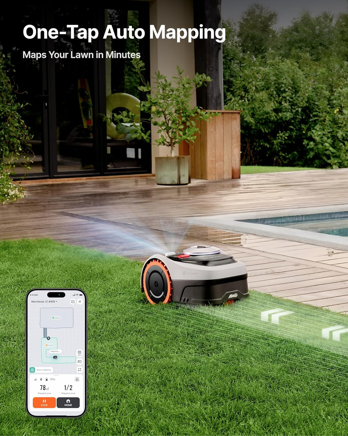 Segway  I210 AWD Robot Lawn Mower Wire Free, 0.25 Acre, 45% Slopes