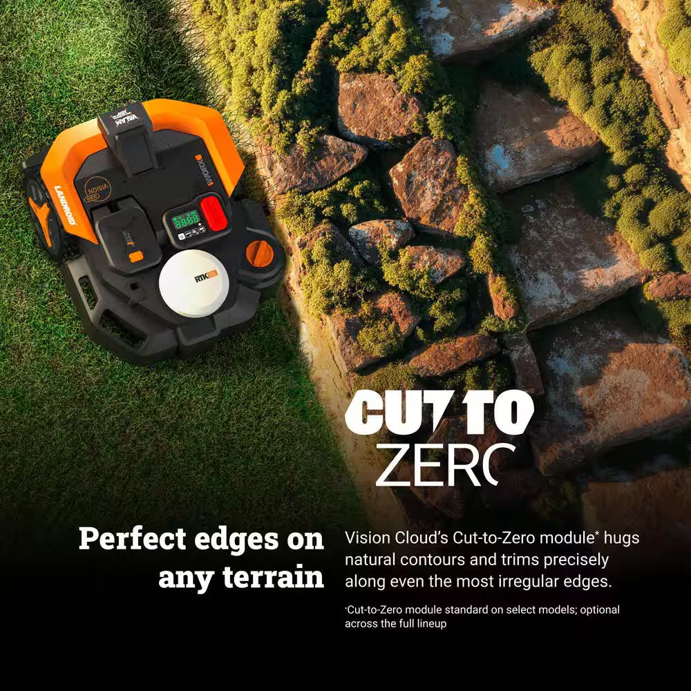 Landroid Vision Cloud 9 In. 2WD Robot Lawn Mower (1/4 Acre) RTK GPS plus VSLAM Vision AI with Cut to Edge Trimmer