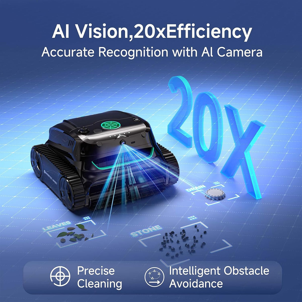 WYBOT S2 Vision AI Camera Cordless Pool Cleaners for Inground Pools, 8-In-1 Pool Vacuum Robot, Brushless Motor Powerful Suction, Wall Climbing, Horizontal Waterline Scrubbing (Black Green)