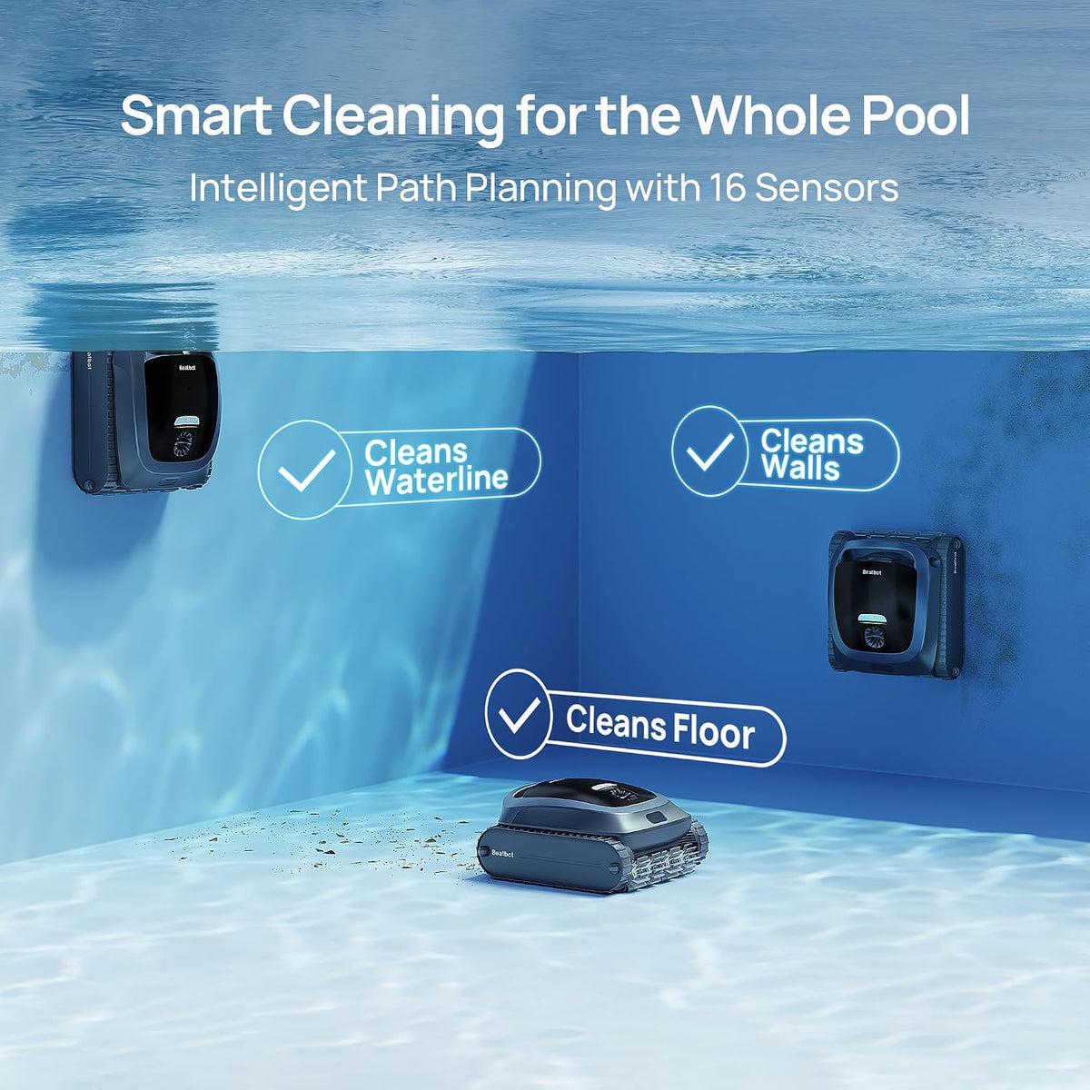 Beatbot Aquasense 2 Cordless Robotic Pool Vacuum Cleaner with Protection Cover, Smart Surface Parking, Double-Pass Waterline Scrubbing, Clean Floor, Wall & Waterline, In-Ground Pools up to 3,230 Sq.Ft