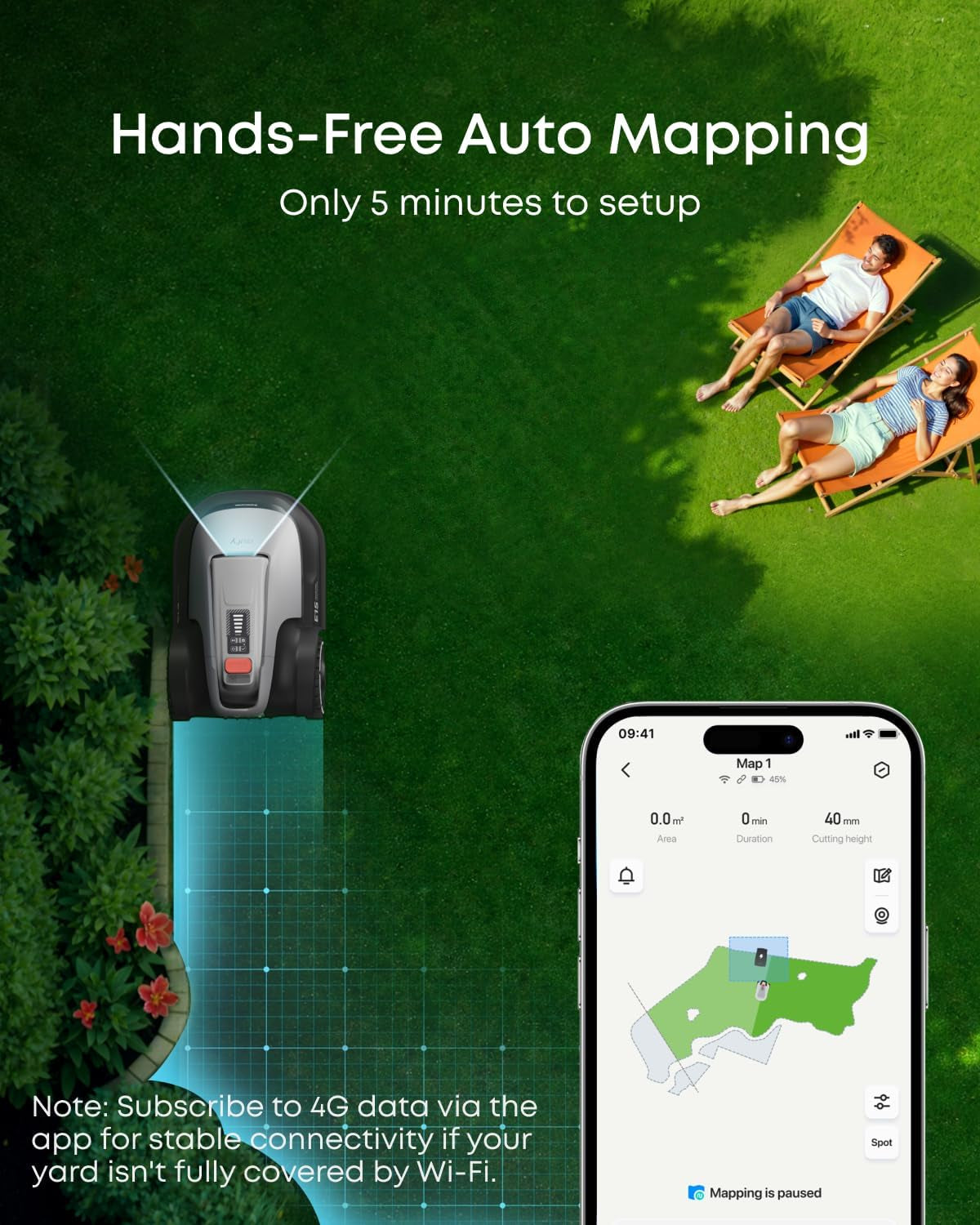 Eufy Robot Lawn Mower E15, Auto Mapping, Pure Vision Navigation