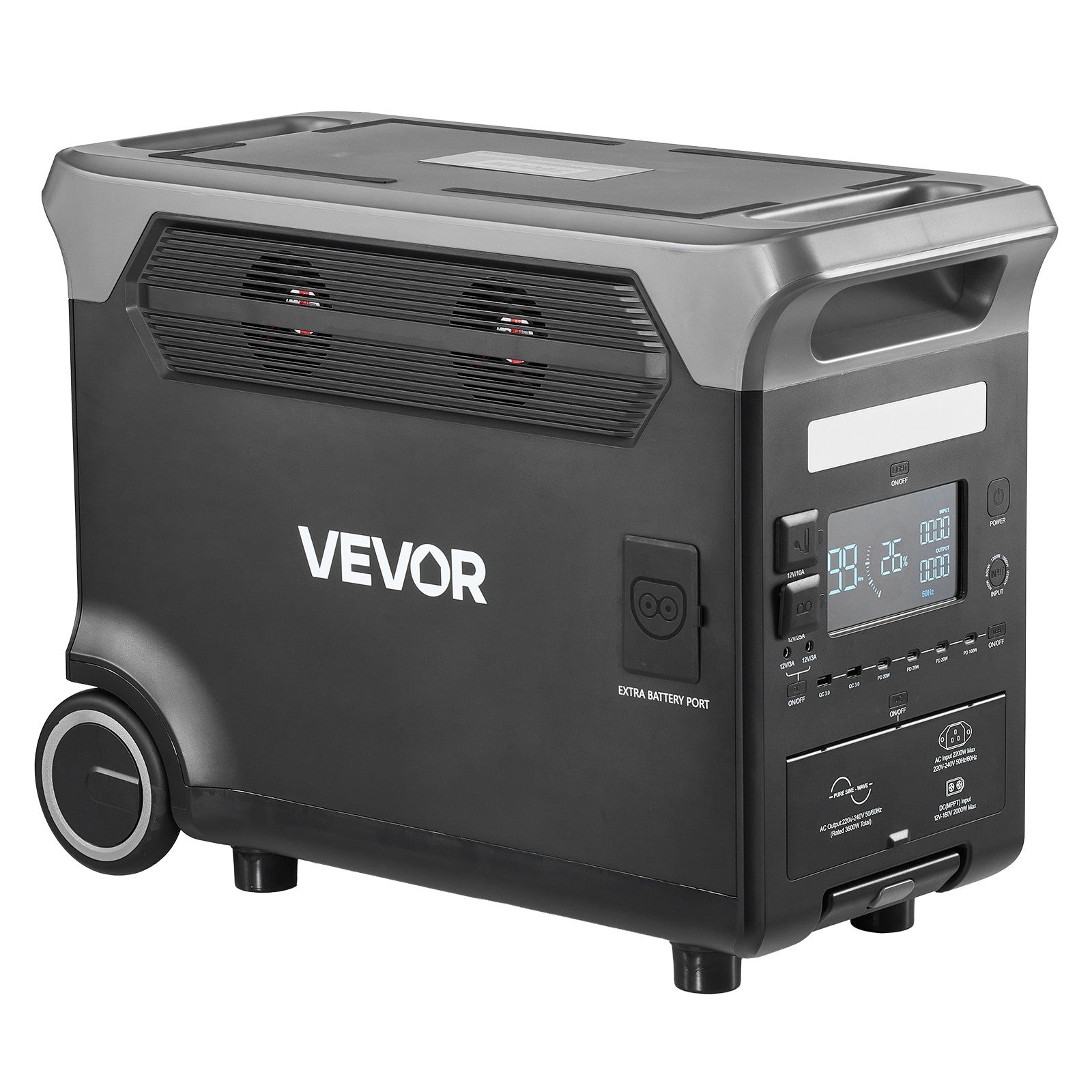 VEVOR Portable Power Station Solar Generator 3600W 3840Wh with 10 Output Ports